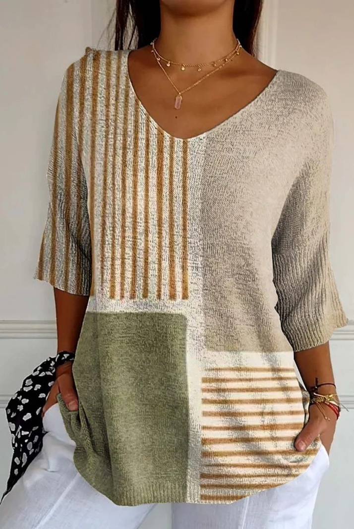 Eileen | Abstract Geometric Pattern Art Print Casual Knit Pullover