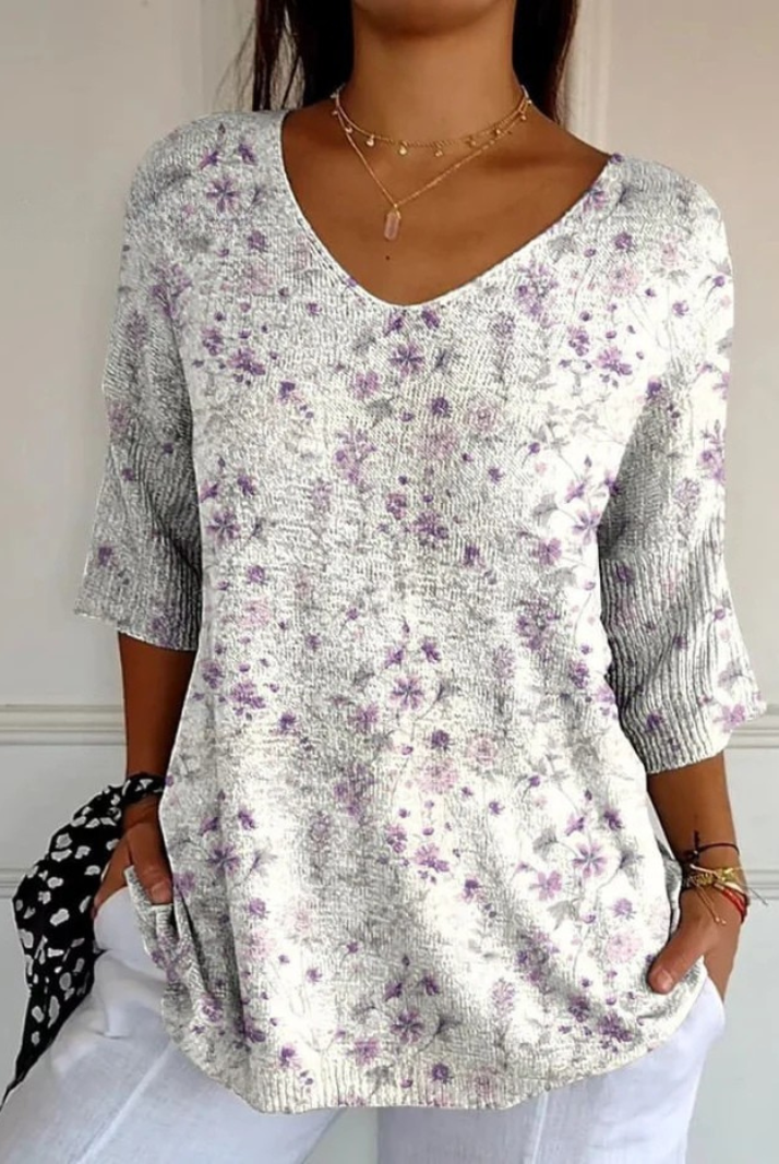 Jade | Vintage Floral Art Casual Pullover Knit