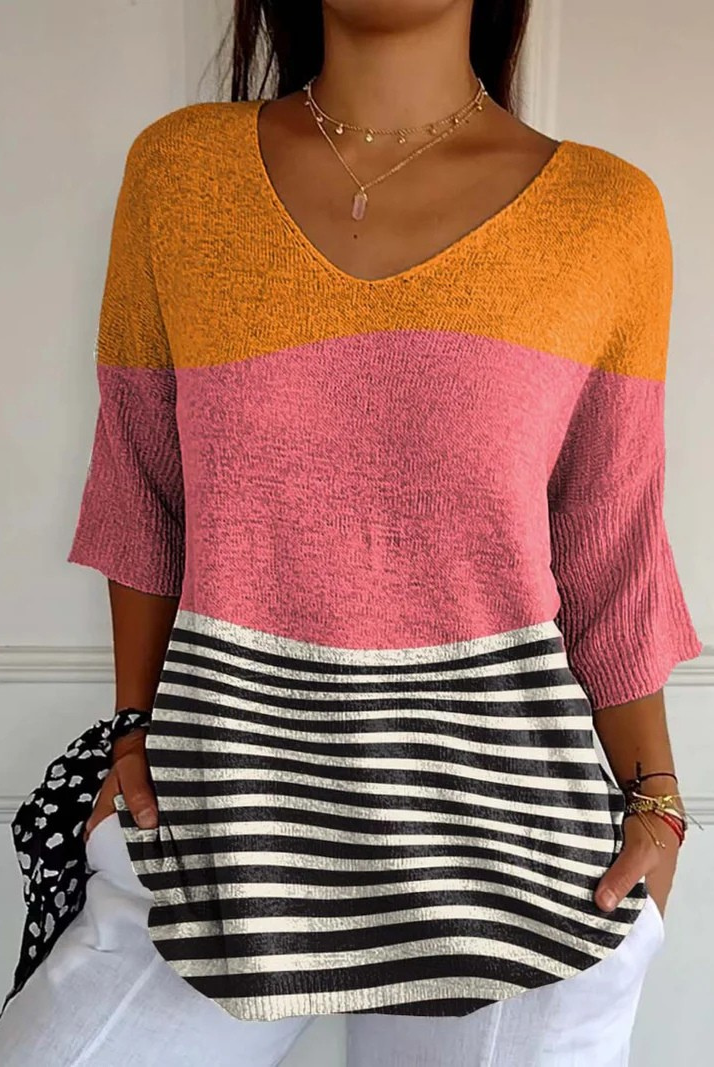 Judith | Abstract Line Pattern Art Print Casual Knit Pullover