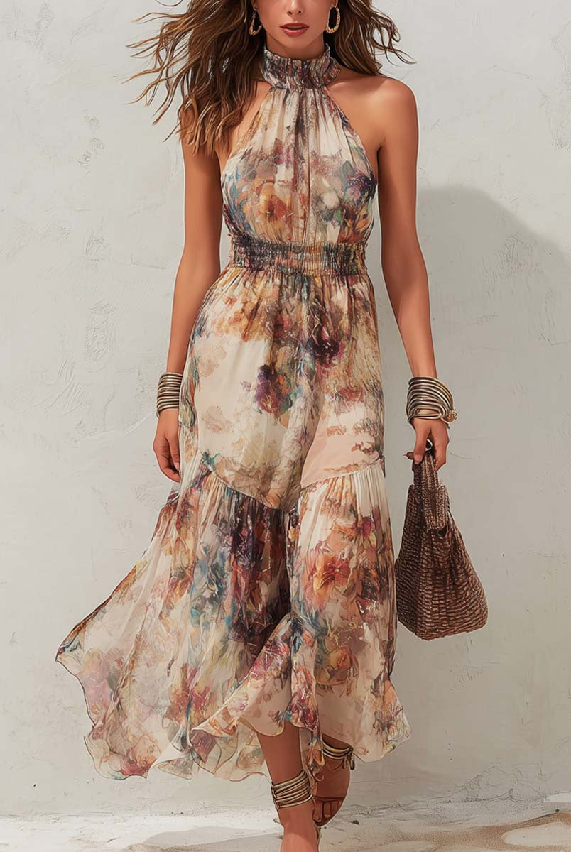 Laurie | Soft Floral Halter Maxi Dress