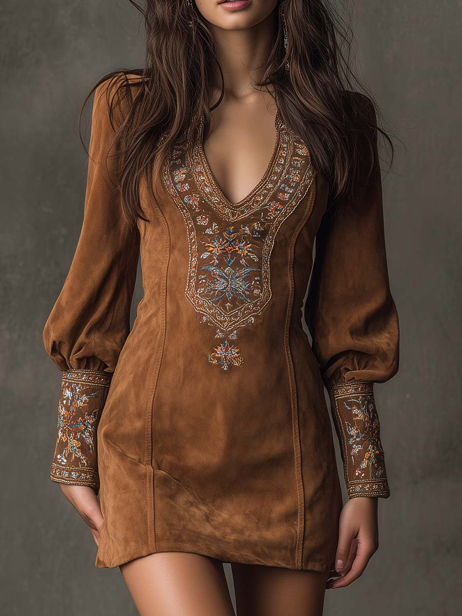 Petunia | Short Dress with Suede Effect