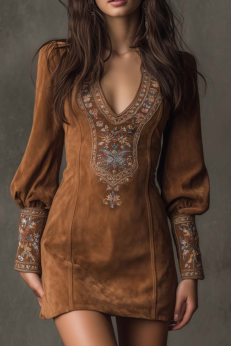 Dora | Short Dress with Suede Effect