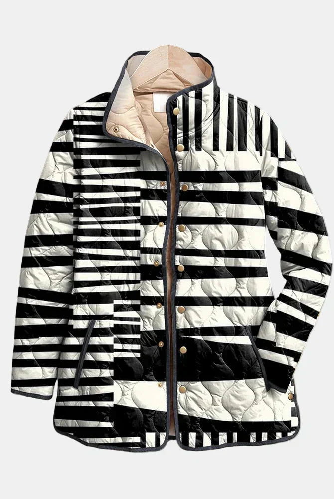 Lillianna | Black and White Abstract Quilted Jacket