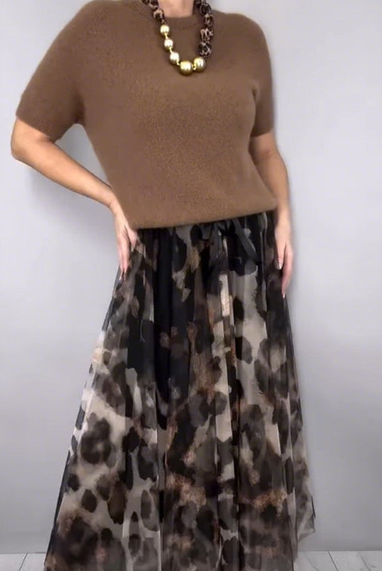Precious | Leopard Flowy Skirt and Sweater Set