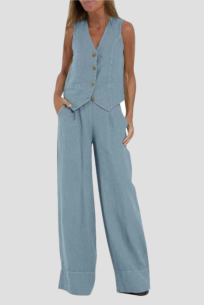 Cristina | Buttoned Vest and Wide-Leg Pants Set