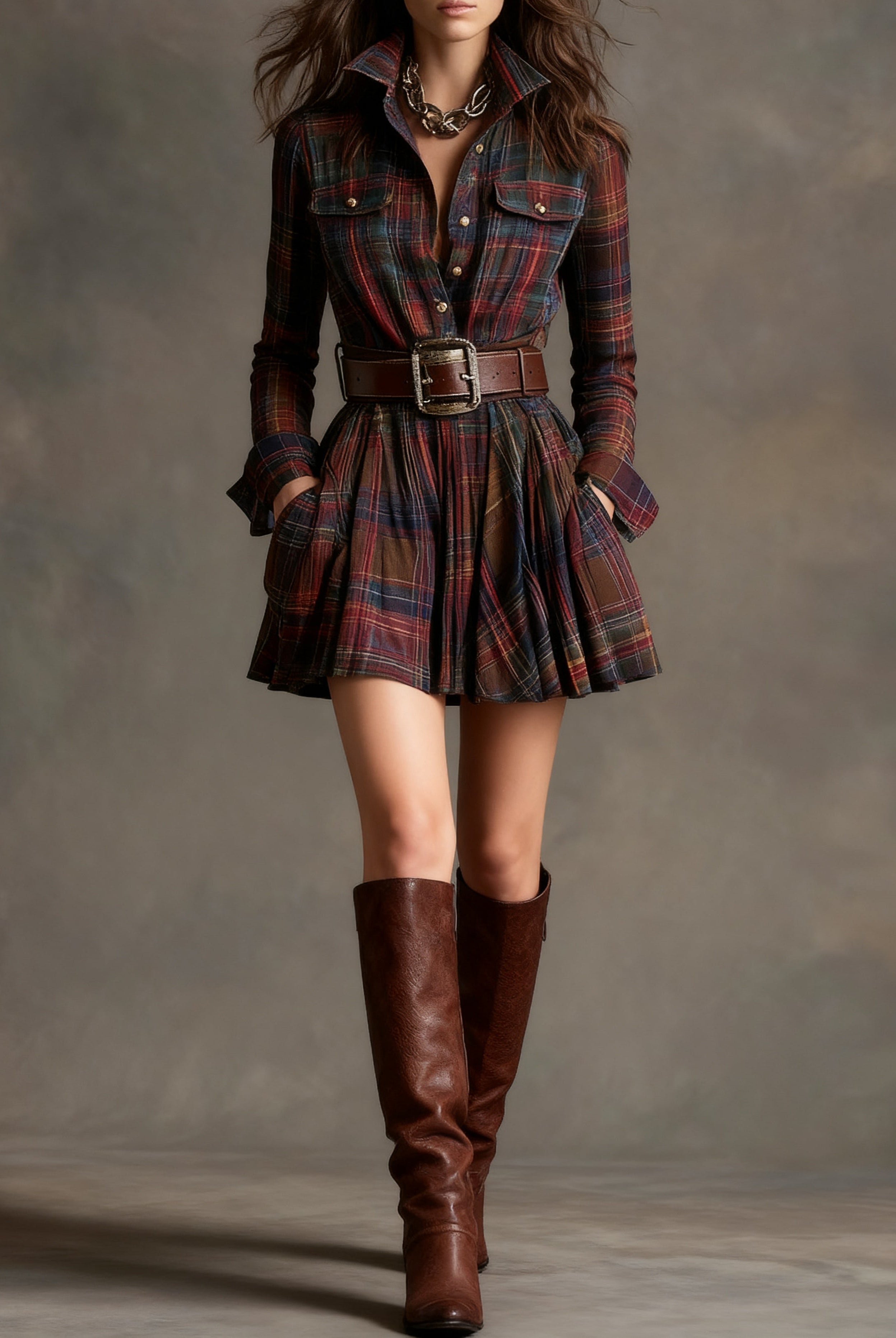 Charley | Vintage Red and Brown Checked Mini Dress (includes Belt)