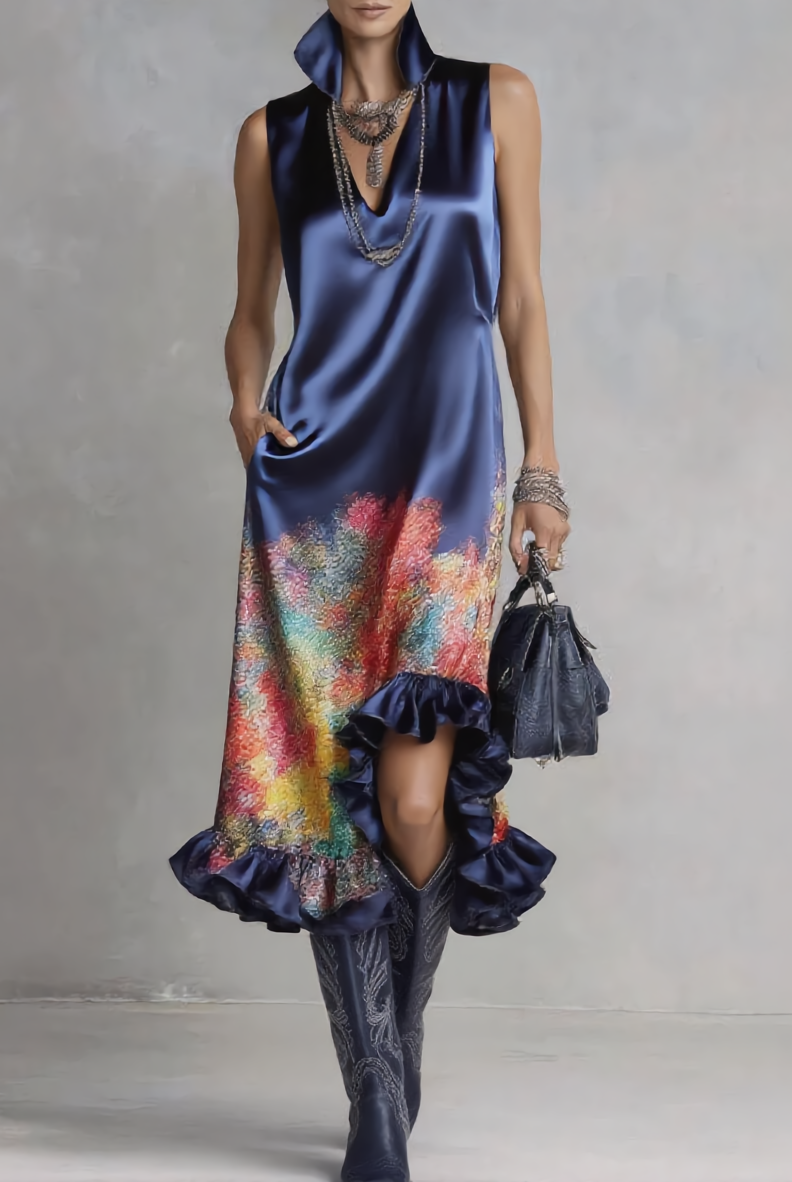 Arlene | Satin Printed Midi Dress