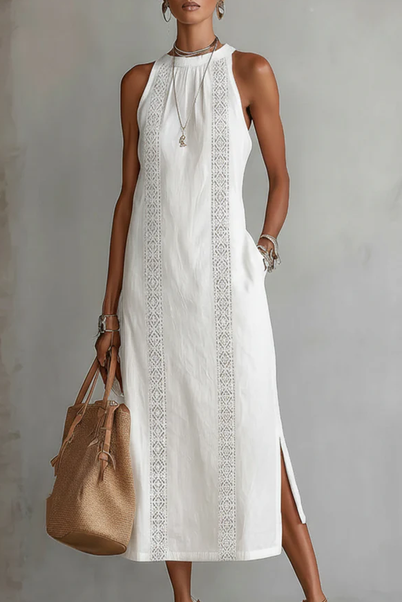 Heather | Sleeveless Lace Detail Midi Dress