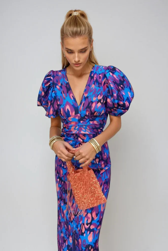 Kasidy | Pleated Sleeve Colourful Dress