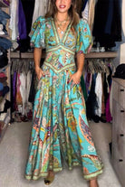 Aurelia | Airy Maxi Dress with Puff Sleeves & V-Neck