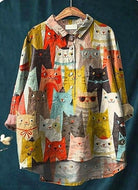 Phoebe | Artistic Cat Print Women's Casual Blouse