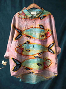 Guadalupe | Women's Vintage Fish Art Print Casual Shirt