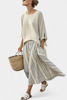 Brittney | Comfortable Loose Blouse & Striped Midi Skirt