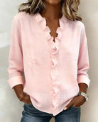Sanai | Blouse with Ruffles, V-Neck and Long Sleeves