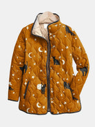 Kristina | Casual Black Cat Halloween Print Quilted Jacket