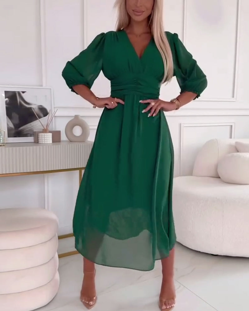 Tess | V-Neck Solid Color Waist Dress