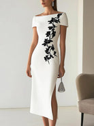 Natasha | Chic Floral Print Boat Neck Midi Dress Outfit