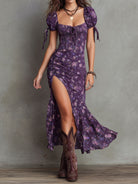 Elea | Boho Floral Puff-Sleeve Midi Dress