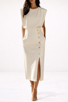 Olena | Elegant Button Midi Dress
