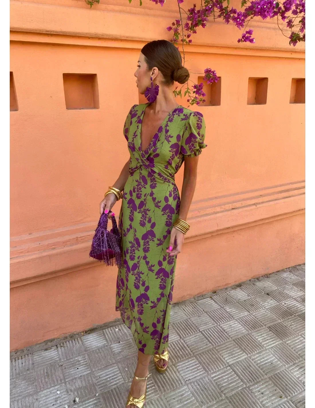Sloane | Boho V-Neck Floral Pleated Dress