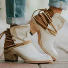 Milana | Ankle Boots – Leather – Western Style – Block Heel – Wrapped Lacing Detail