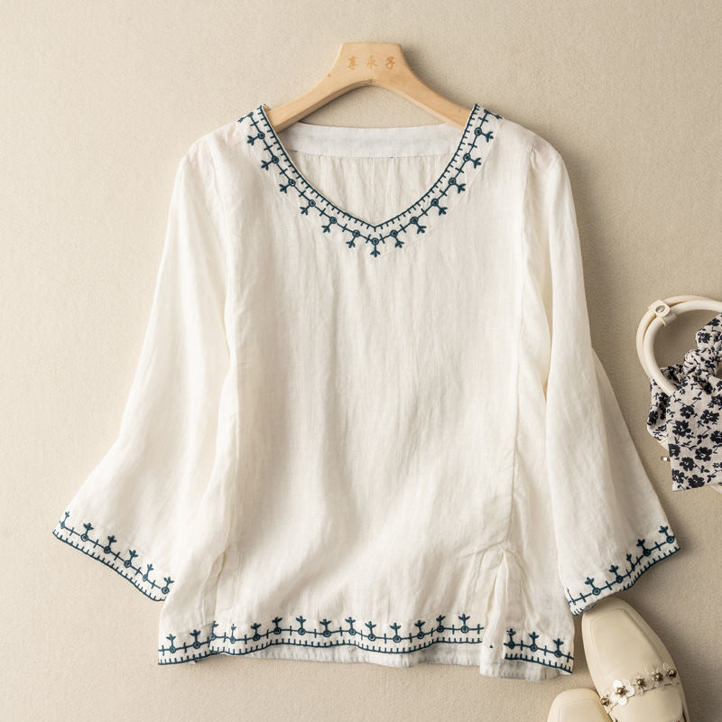 Claire | Pattern V-Neck Blouse