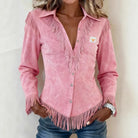 Zariah | │ Fringe Suede Button-Up Blouse