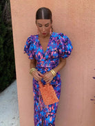 Nyla | Vibrant Midi Dress with Puff Sleeves