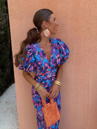 Elisha | Vibrant Midi Dress with Puff Sleeves