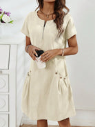 Gwendolen | Collar Pocket Dress — Short Sleeve Summer Knit Cotton Blend Dress