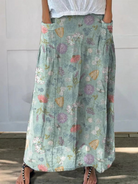 Dianne | Spring Floral and Bumble Bee Pattern Printed Women's Linen Pocket Skirt