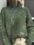 Mirielle | Animal Pattern Printed Knit Turtleneck Pullover Sweater