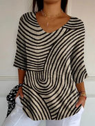 Kallista | Retro Geometric Art Round Line Print Casual Pullover Knit