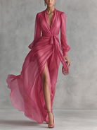 Mosi | Elegant Chiffon V-Neck Tie-Waist Long Dress
