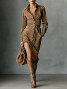Wrenley | Suede Belted Shirt Dress