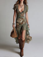 Nina | Vintage Floral Ruffle Dress