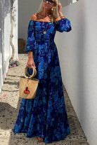 Kaira | Long Floral Print Dress with Off-the-Shoulder Sleeves