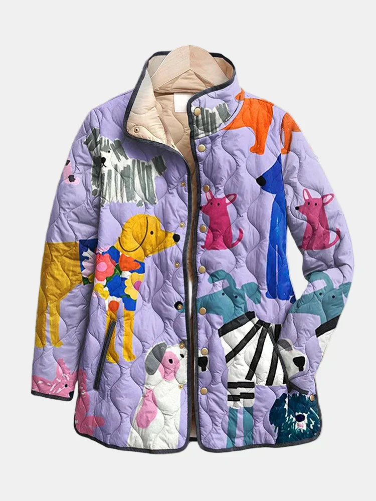 Addison | Casual Quilted Jacket with Dog Print