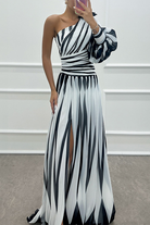 Vita | Elegant Striped Maxi Dress with One Shoulder