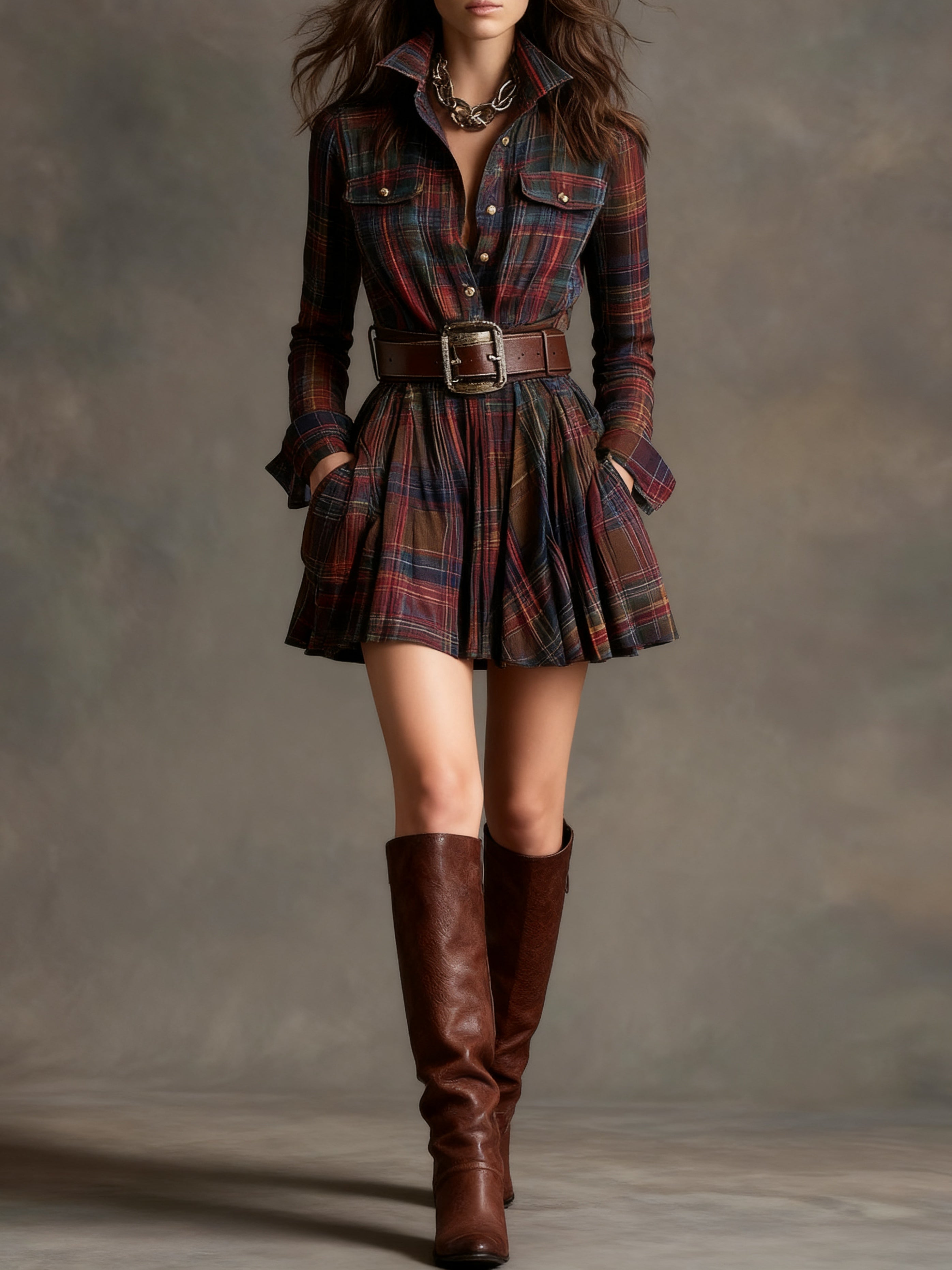 Kit | Vintage Red and Brown Checked Mini Dress (includes Belt)