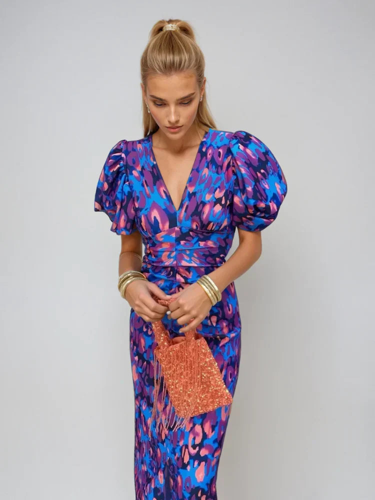 Kasidy | Pleated Sleeve Colourful Dress
