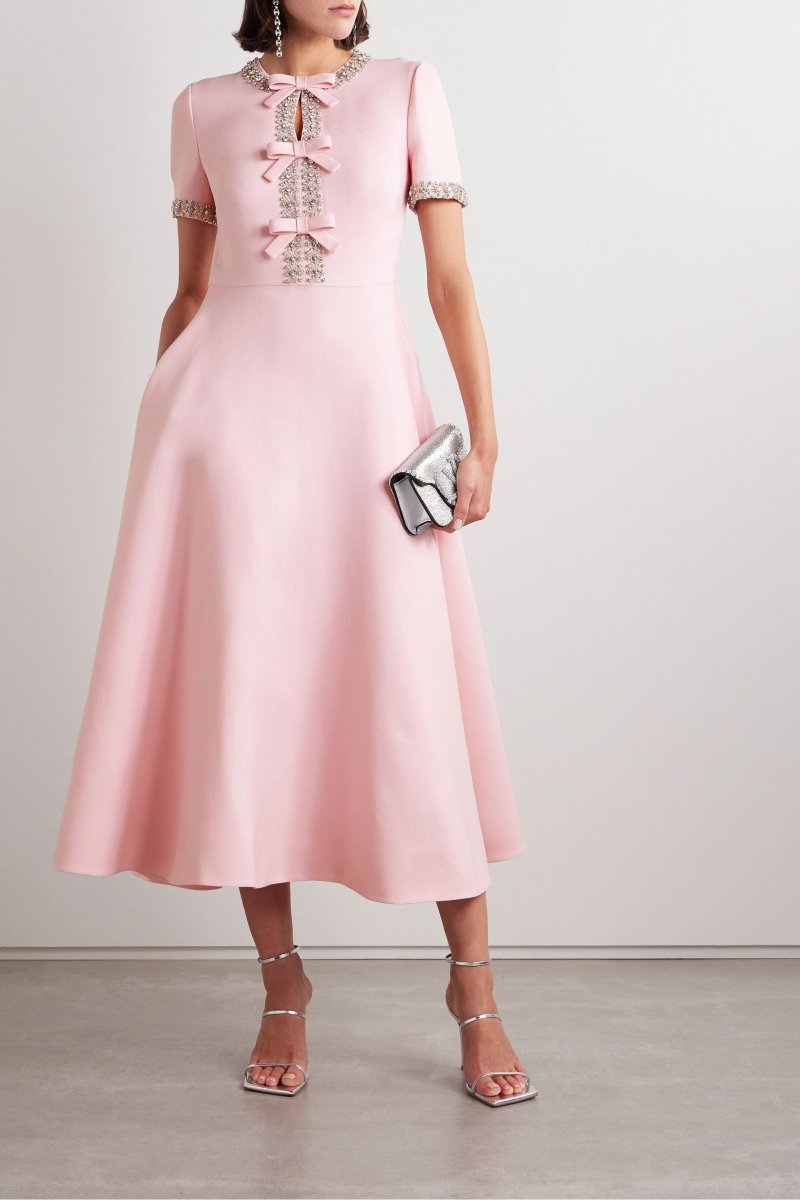 Rosemarie | Bow with Crystal Embellished Midi Dress